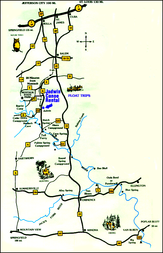 Current River Float Trip Map Current River Area Map | Jadwin Canoe Rental